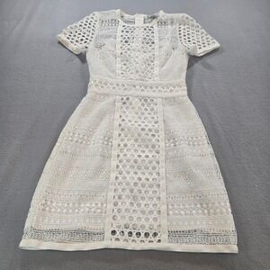 HM White Lace Crochet Mini Dress Short Sleeve Bridal Graduation Size 4 Fitted